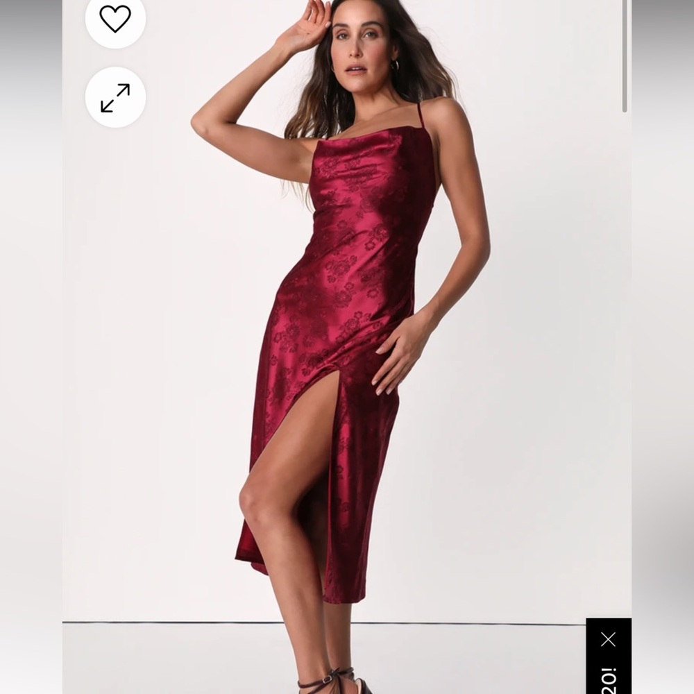 #Lulus Festive Romance Wine Red Jacquard Satin Lace-Up Midi Dress